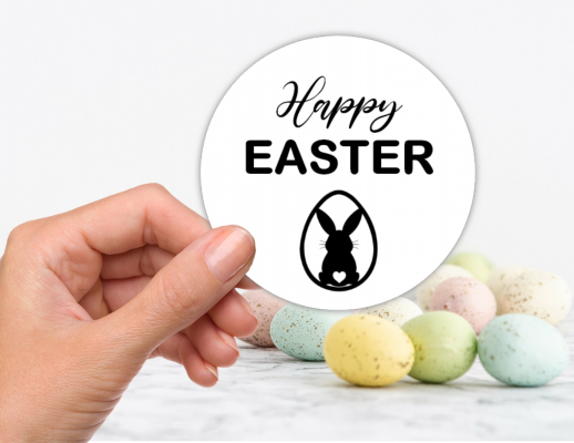 Sticker Aufkleber Happy EASTER, Ostern Hase, schwarz weiß 5 cm